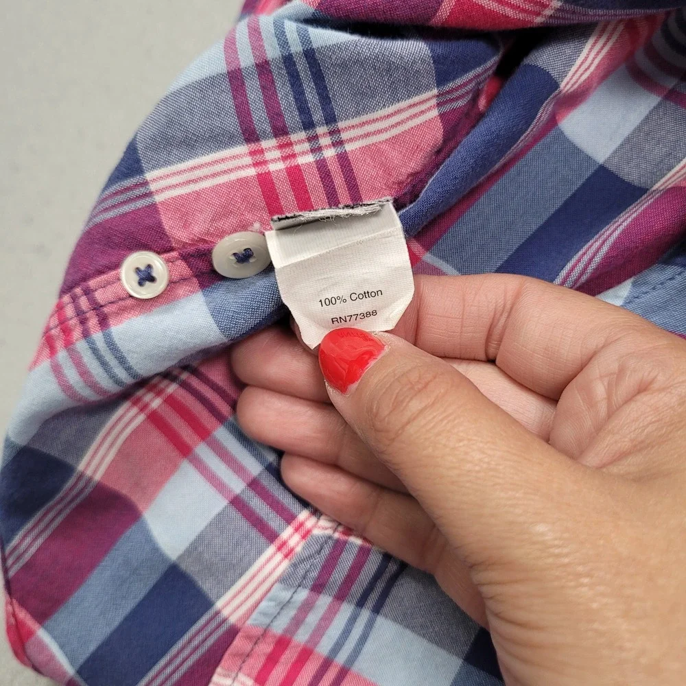 J Crew Mens Tailored Indian Madras Plaid Button Down Shirt Small Pink Blue